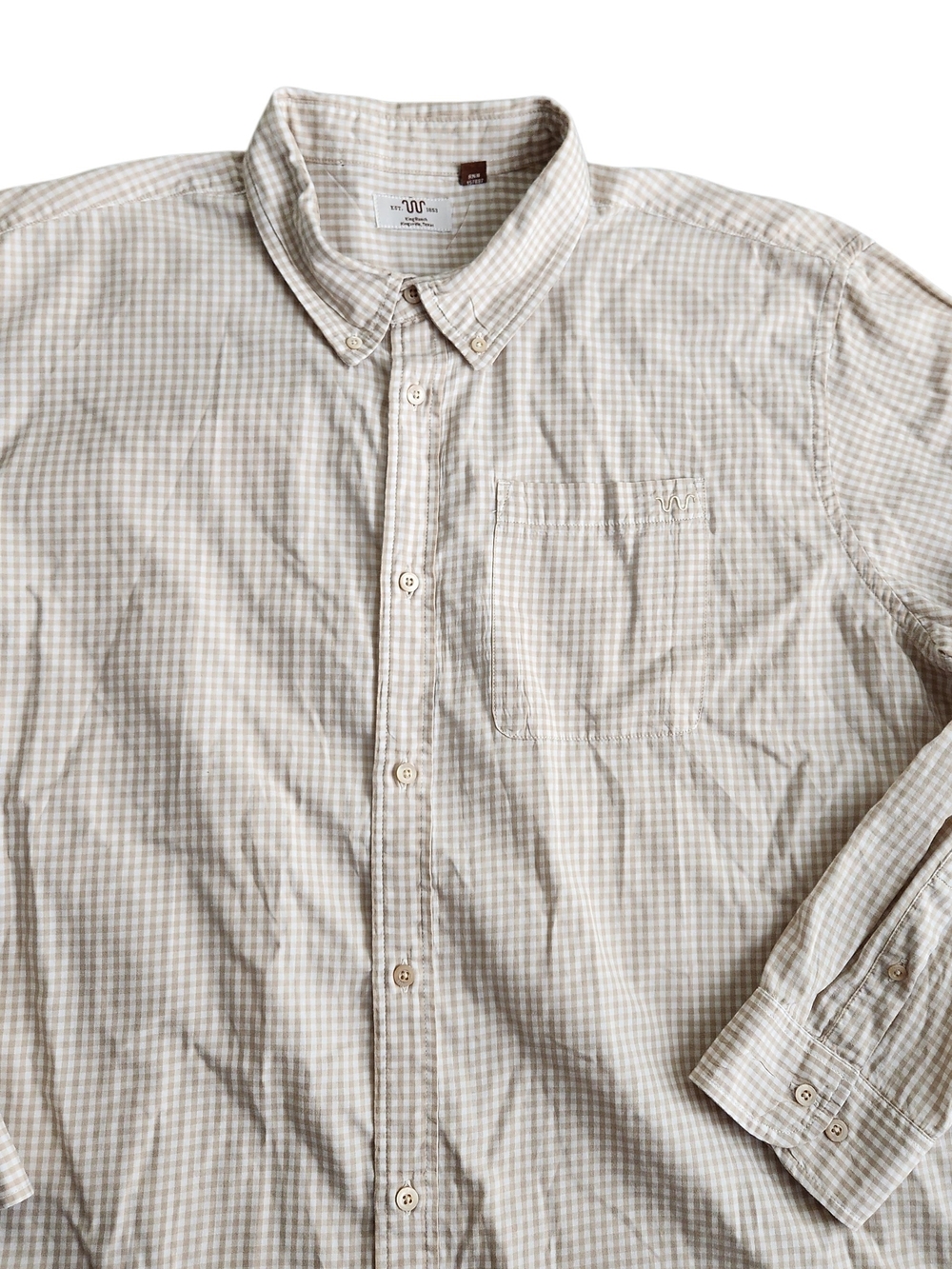 King Ranch Main House Button Down Western Shirt Men's 2XL Beige Gingham Plaid